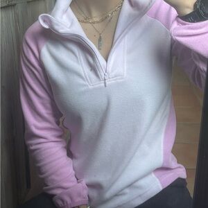 Columbia Women's Pink and White Quarter-Zip Sweatshirt